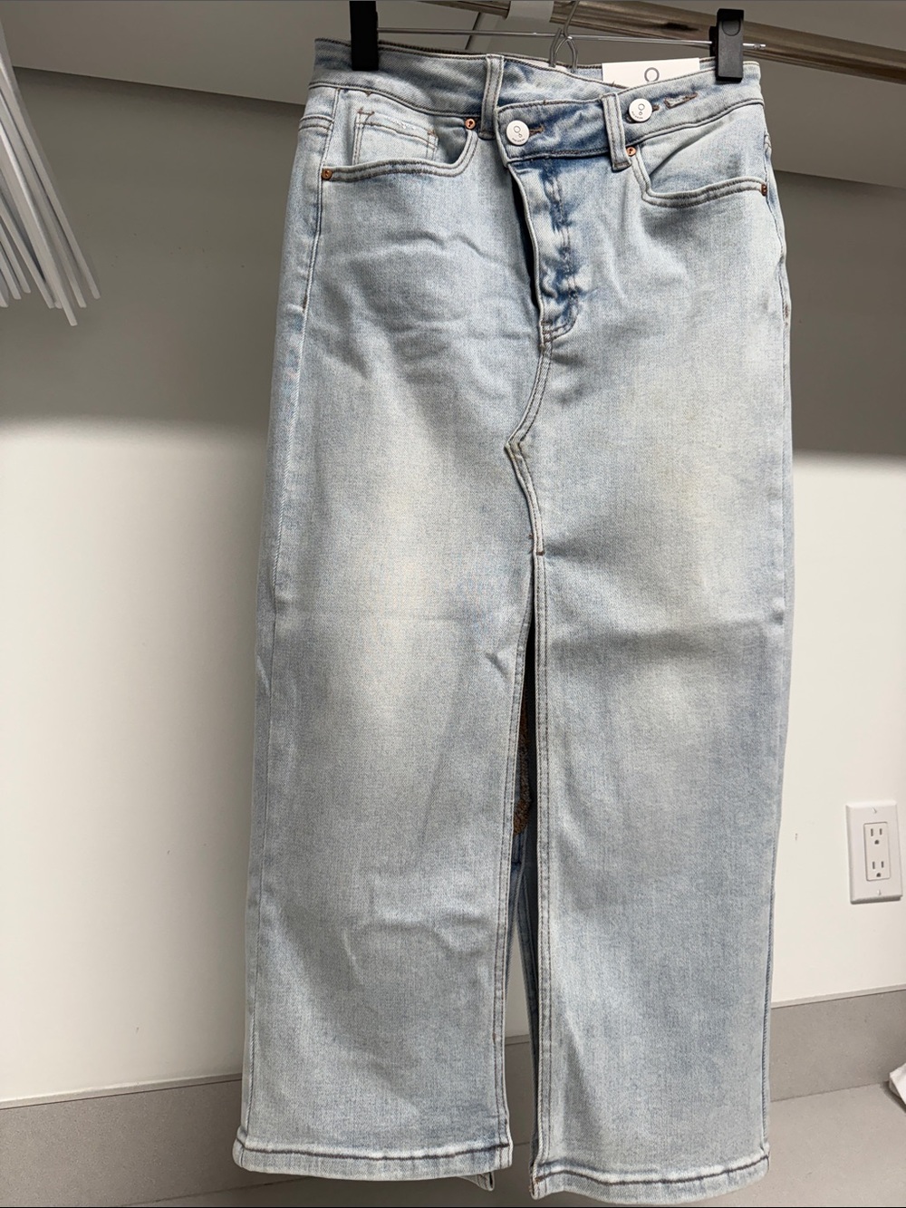 Light Wash Denim Skirt with Front Slit